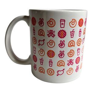 Dunkin‎ Donuts Coffee Mug Cup Peace Love High Five emoji 2018 holiday white pink